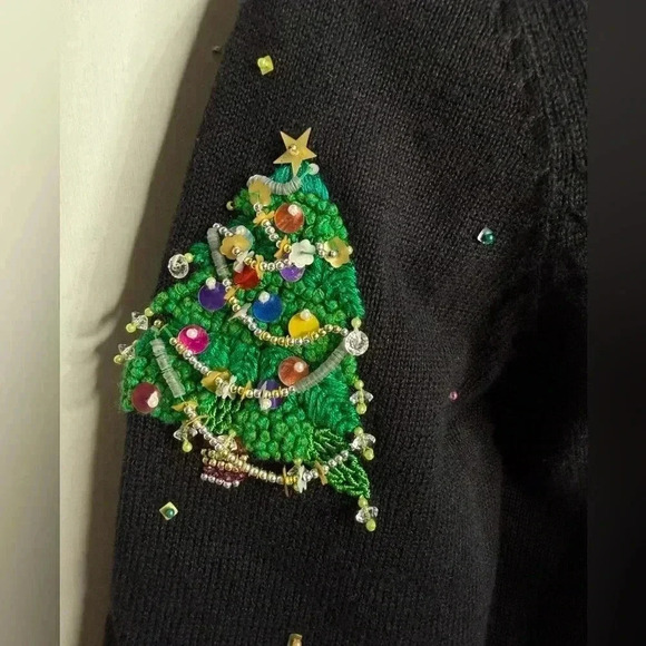 Vintage Michael Simon Cardigan Christmas Trees Embellished sweater Size Medium - Picture 3 of 12